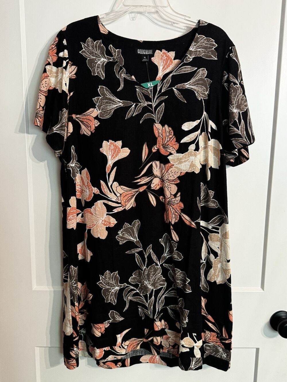 Original Nicole Miller Shift Dress Black Pink Floral Linen Blend Sz Xl Wedding